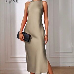 NEW Emery Rose Satin Sleeveless Dress Golden Brownish Color Size Large 8/10